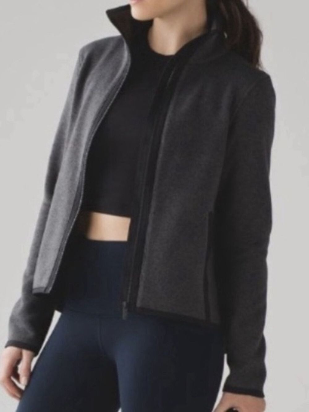 LULULEMON Its Fleecing Cold zip up jacket pockets heathered grey black size 10